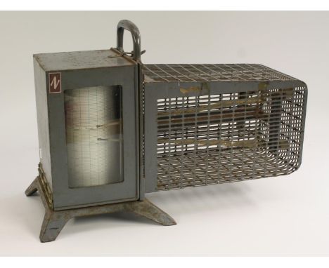 Mining Instruments - a caged hydrograph, dual pen recorder monitoring ambient temperature against humidity, 42.5cm wide, mid-