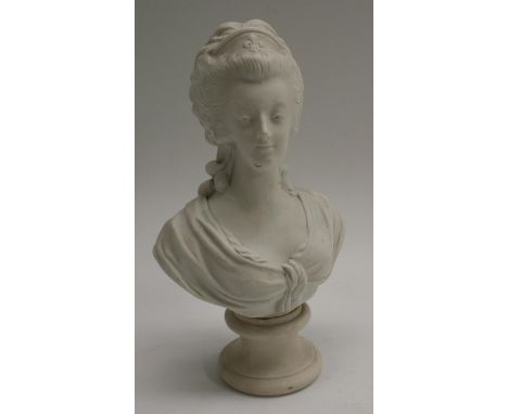 A Parian portrait bust, of Marie Antoinette, after Louis-Simon Boizot, socle, 29cm high 