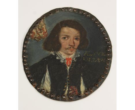 Continental School (17th/18th century)Portrait of a Gentlemanarmorial to verso, oil on copper, 11cm x 9cm