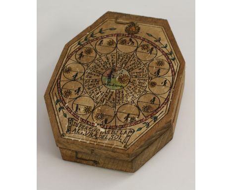 A dyptich portable compass sundial, printed papers and corded gnomon,10cm wide  