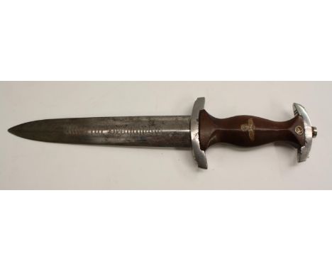 A Nazi German Third Reich SA dagger, 19.5cm double-edged blade etched Alles fur Deutschland, wooden grip, 32.5cm long