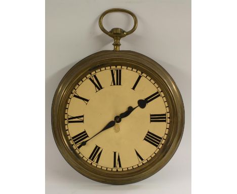 A novelty clock dial, probably an advertising shop display or sign, as an oversize pocket watch, inscribed with Roman numeral