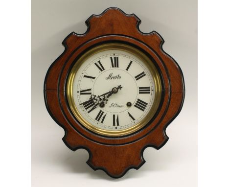 A 19th century French walnut and ebonised shaped oval 'vineyard' clock, 23cm circular painted dial inscribed Streito St Etien
