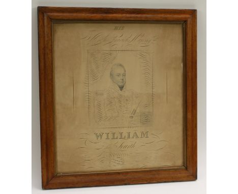 English School (19th century), a vignette portrait, His Most Gracious Majesty William the Fourth, half-length holding a teles