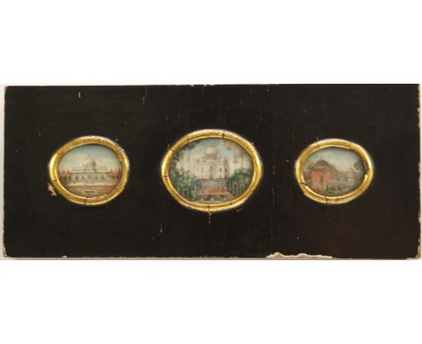 Indian School (19th century), a set of three topographical miniatures, The Taj Mahal and further Agra sights of architectural