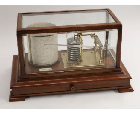 A Victorian walnut eight-bellow barograph, by F Dobson, Newcastle-on-Tyne, bevelled glazed case enclosing brass clockwork mec