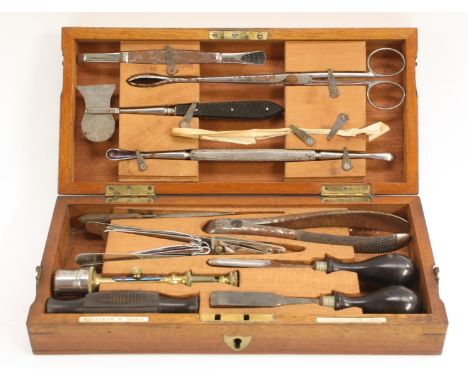 Medical Interest - a late Victorian/Edwardian mahogany surgeon's box, by Milkin & Down, London, hinged cover with inlaid bras