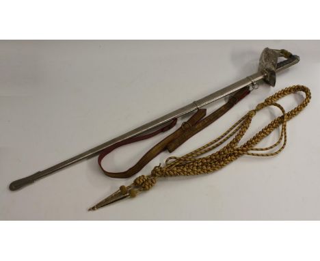 A George V 1897 pattern Royal Marines officer's sword, 82cm straight fullered blade etched with crowned GRV cypher, regiment 