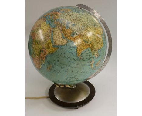 A mid-20th century German illuminated globe, The Duo Erdglobus, by C A Kochs, Berlin, paper gores laid on glass, engraved all