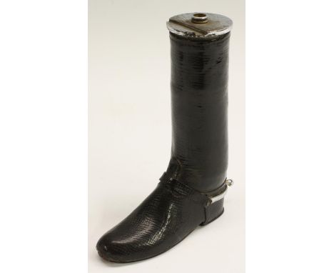 An early to mid-20th century model leather riding boot, probably a table lighter, 15cm high  