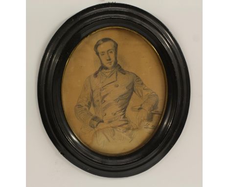 English School (19th century)Portrait of a Gentleman, Seated, Half-Length, Wearing a Buttoned Coatindistinctly signed, pencil