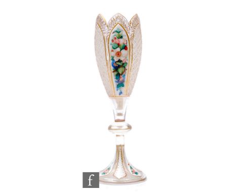 A 19th Century Bohemian glass vase in the manner of Moser or Neuwelt, the tulip form with knopped stem and circular splayed f