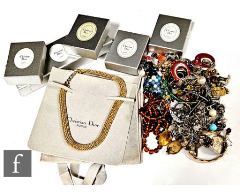 A parcel lot of assorted costume, silver and other jewellery to include boxed Christian Dior items, earrings, brooches, beads