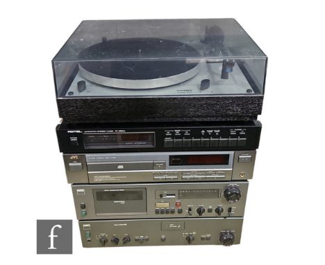 A Thorens TD 166MK II record deck, a NAD stereo amplifier model 3130, a stereo cassette player 6340, a Rotel RT 850-AL, two f