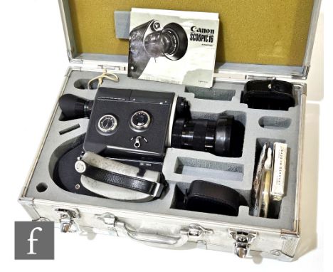 A Canon Scoopic 16, 16mm cine camera, serial number No. 19520, with Canon C-16E f/1.6 13-76mm lens, sold with flight case, ac