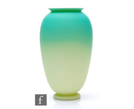 A late 19th Century Thomas Webb &amp; Sons vase of footed ovoid form with everted rim decorated with a pale green over opal d