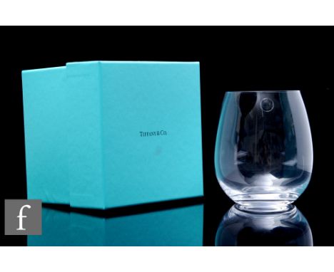 A set of ten Tiffany &amp; Co stemless red wine glasses of plain tapered form, complete with all original boxes and packaging