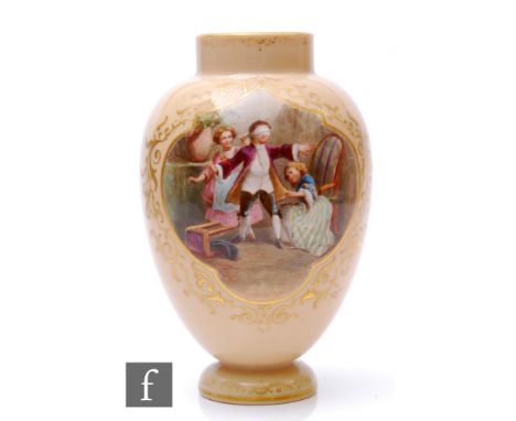A 19th Century Bohemian vase by Josef Ahne, of footed ovoid form with collar neck, enamel decorated with a large cartouche pa