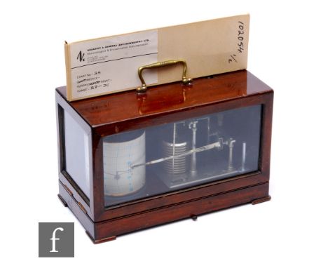 A 20th Century mahogany cased barograph by Short &amp; Mason London, with a quantity of boxed charts, width 31cm. 