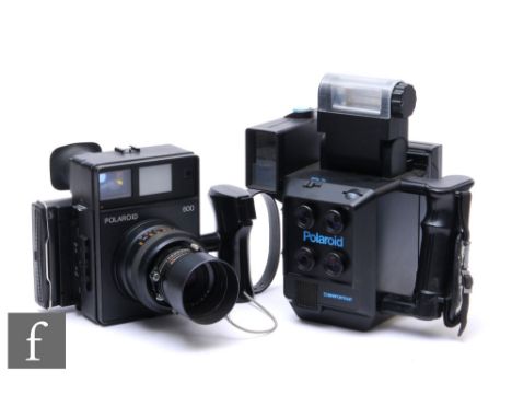 A Polaroid 600 SE medium format press photography camera with Mamiya 1:47 f127mm lens, serial number 23624, together with a P