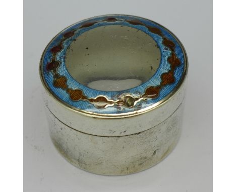 A silver and enamel lidded pot, Birmingham 1909