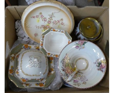 China including Maling, a majolica biscuit barrel, Crown Devon, Losol Ware, etc.