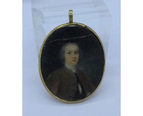 A Georgian miniature portrait pendant, a/f, width 33mm