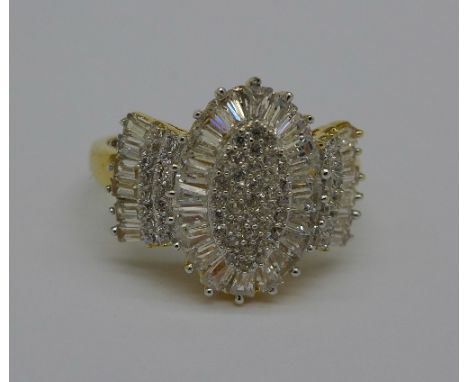 A silver gilt and white stone ring, S