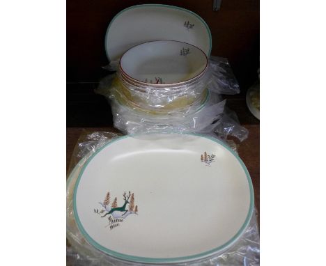 Crown Devon Stockholm and Greenland pattern dishes and plates, twenty-one in total