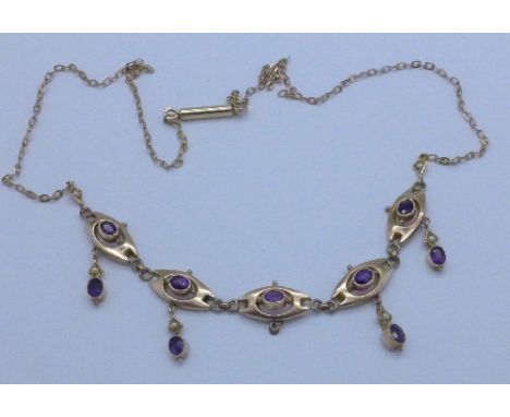 A 9ct gold and amethyst necklet, a/f, 5.7g