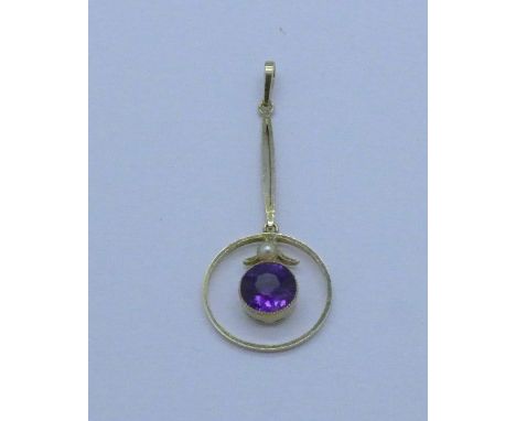 A 15ct gold, amethyst and seed pearl pendant, 2g