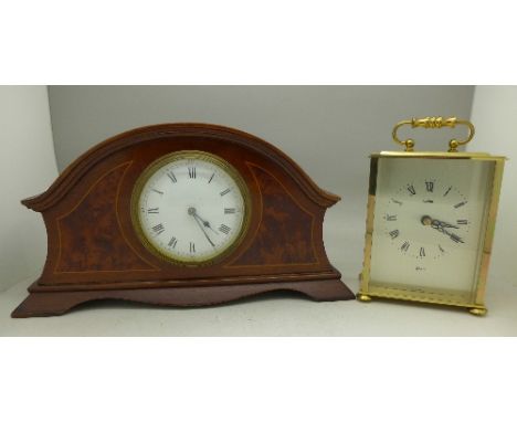 An inlaid mantel clock and an Acctim quartz brass carriage clock (2), width of inlaid clock 29cm