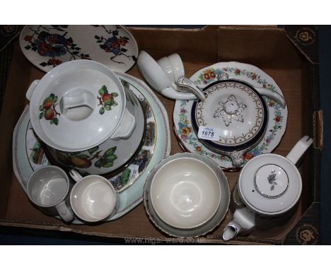A quantity of china including four Spode, Maple & Co. London Plates with exotic bird decoration, Spode 'Alenite' lidded veget
