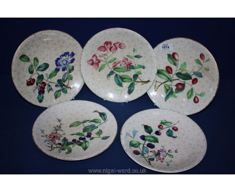 Five Royal Worcester antique floral pattern Plates, each with diamond registration mark (one with staple repair)