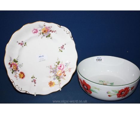 A Royal Crown Derby porcelain Plate, 10" diameter, date code for 1969 painted in Derby posies pattern and a Royal Worcester B