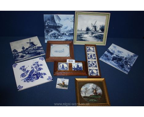 A small quantity of ceramic Tiles including Delft, various styles, some hand-painted, one by Harleigh China & Co, Staffordshi