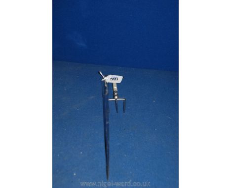 A late 19th c. meat Skewer, 13 1/2" long with impressed mark to handle plus an early 20th c. Epns Bread Fork with tortoiseshe