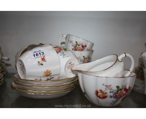 A Crown Derby ''Derby Posies' part Teaset including six cups, five saucers, six side plates, sugar bowl and milk jug