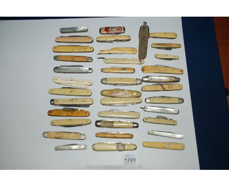 A quantity of assorted Penknives, (approx. 35), all with either bone or mother of pearl handles, some commemorative to includ
