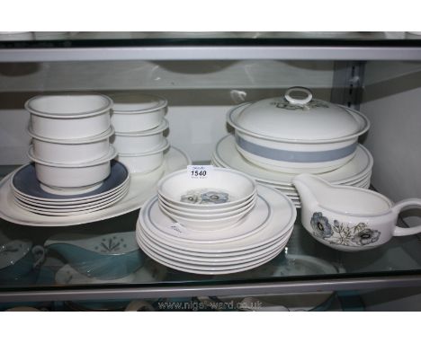 A Wedgwood Susie Cooper design "Glen Mist" pattern Dinner Service including meat plate, six dinner plates, six soup bowls, fi