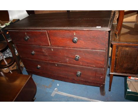 A Victorian stained Pine Chest of two short over two long Drawers, with moulded edge top over the four Pine lined drawers fit