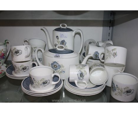 A six place setting Wedgwood Susie Cooper design 'Glen Mist' pattern Teaset including teapot, sugar bowl and milk jug togethe