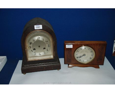 An eight day domed Mantle Clock with alloy face a/f and a 1950's Walnut rectangular Clock