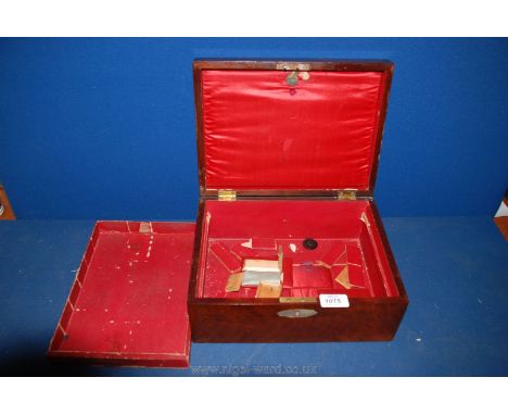 A Rosewood Sewing Box with mother of pearl inset on the lid, the interior for restoration