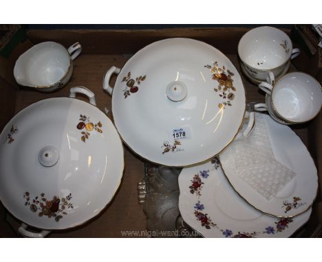 Two Royal Worcester vegetable Dishes with lids, jug, plates and three cups