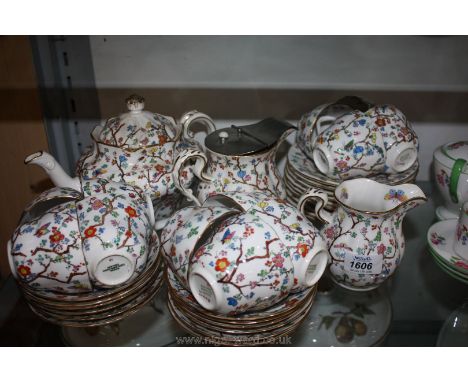 A Copeland Spode 'Shanghai' pattern R4405M Art Nouveau twelve person part Teaset including twelve cups and saucers, nine tea 