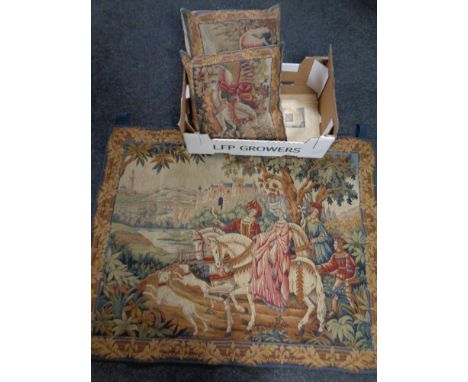 A Franklin Mint limited edition tapestry wall hanging together with two further Franklin Mint tapestry cushions with certific