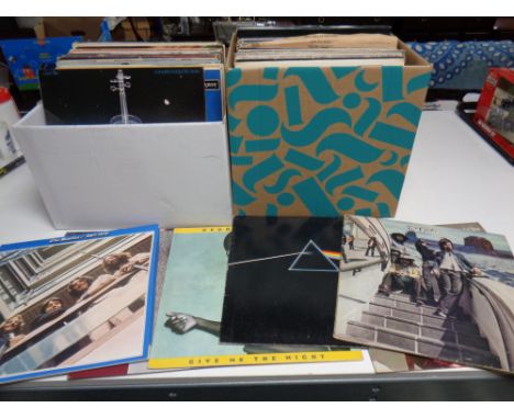 Two boxes containing vinyl LPs to include Pink Floyd, The Beatles, Bob Dylan, The Byrds  