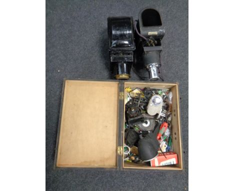 Two antique Magic Lanterns (as found) and a crate of miscellania 