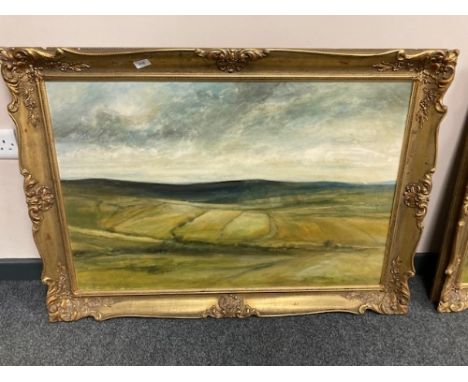 K Hildrew : A Yorkshire Dales landscape, oil on board, 90 x 60 cm, together with the companion piece, both parts framed 